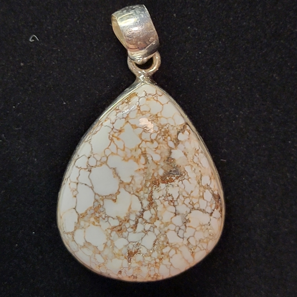 925 Sterling Silver Crazy Horse Turquoise Teardrop Pendant White Brown Matrix